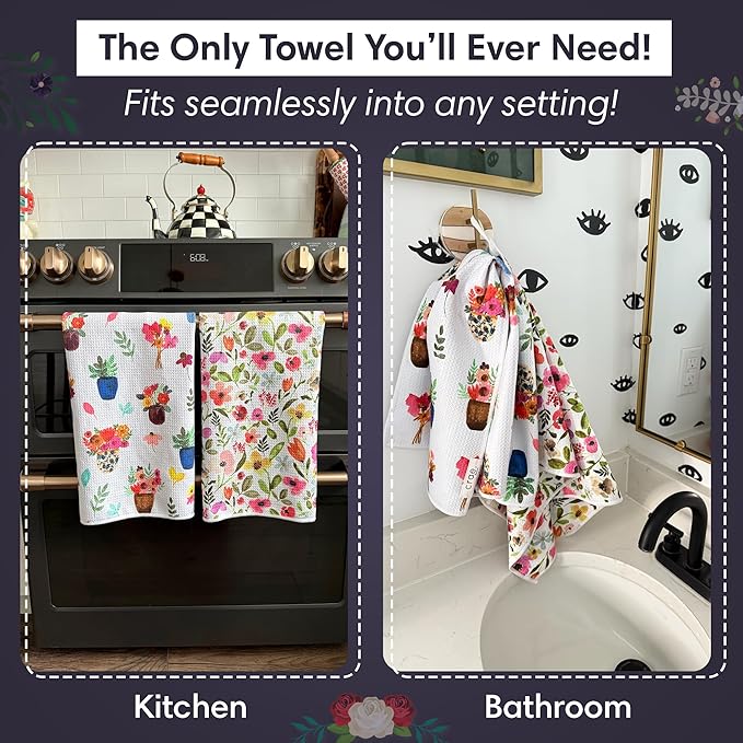 2 Double Sided Microfiber Hand Towels, 17x27 Inches Waffle Design Kitchen - Image 3