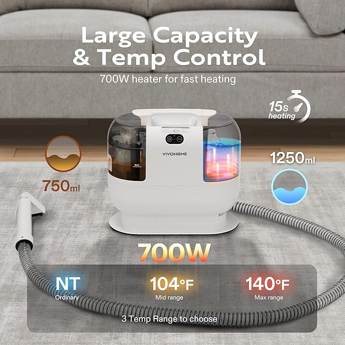 VIVOHOME Portable Multipurpose Carpet Cleaner Machine, 15s Fast Heating Spot - Image 2