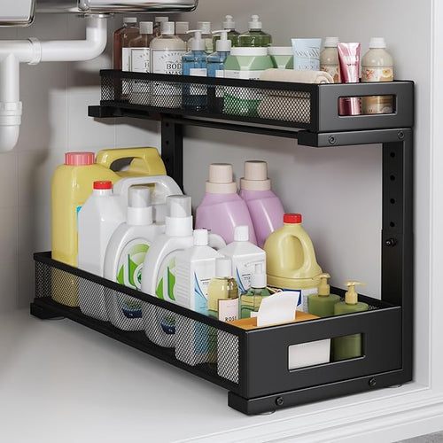 1 Pack 19IN Depth Under Sink Storage Organizer, Large 2-Tier Elegant Mesh Pull by UnderSinkOrganizer