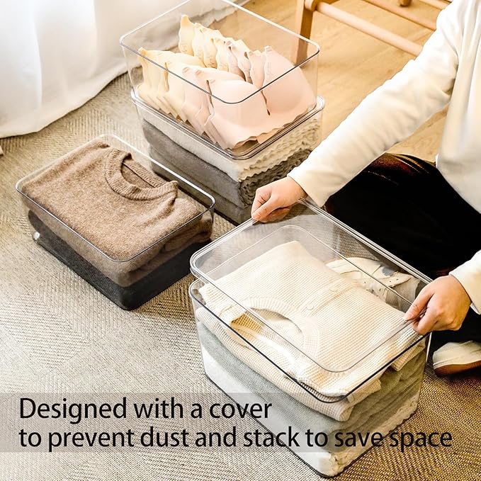 Lidded Plastic Storage Bins Set Clear Desk Basket Box Organizer Kitchen - Image 3