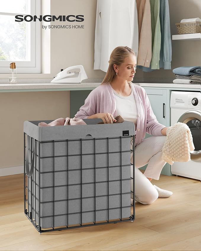 SONGMICS Laundry Hamper, 34.3 Gal. Laundry Basket, Collapsible Clothes Hamper - Image 2
