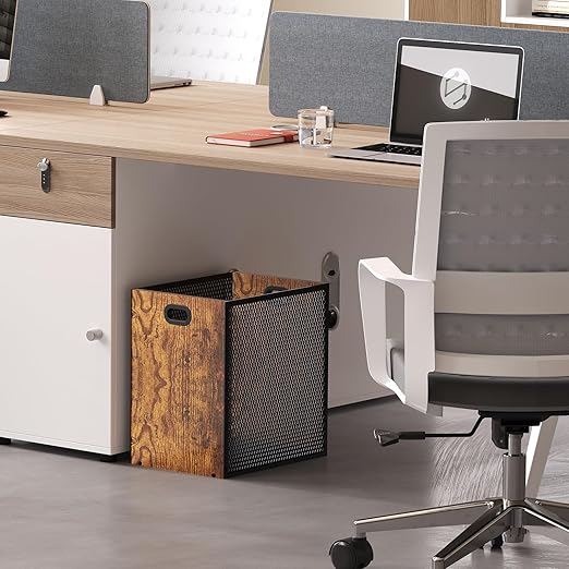 Retro Office Trash Can, Iron and Wood Combination Bedroom Garbage Can, - Image 3