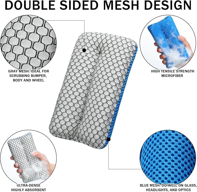 Two Sided Bug and Tar Sponge Microfiber Bug Scrubber Car Sponge - Image 3