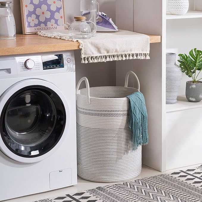 YOUDENOVA Woven Rope Laundry Hamper Basket, 58L Tall Luandry Basket, Baby - Image 6
