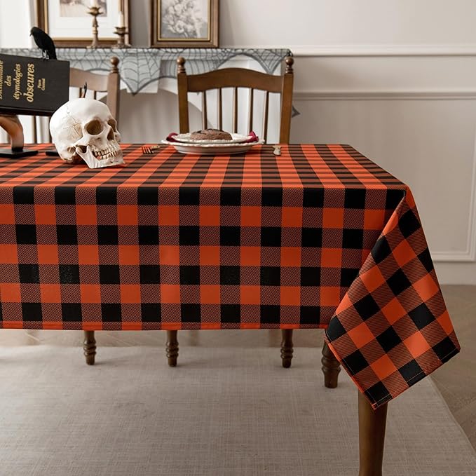 Orange Gingham Tablecloth Fabric - Image 8