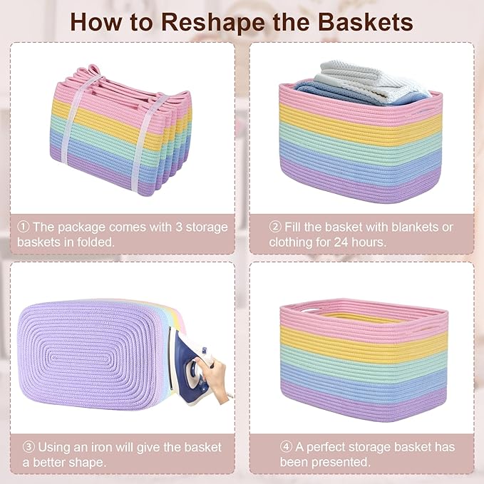 Shelf Baskets for Organizing, Woven Storage Basket for Shelves，Cotton Rope - Image 9