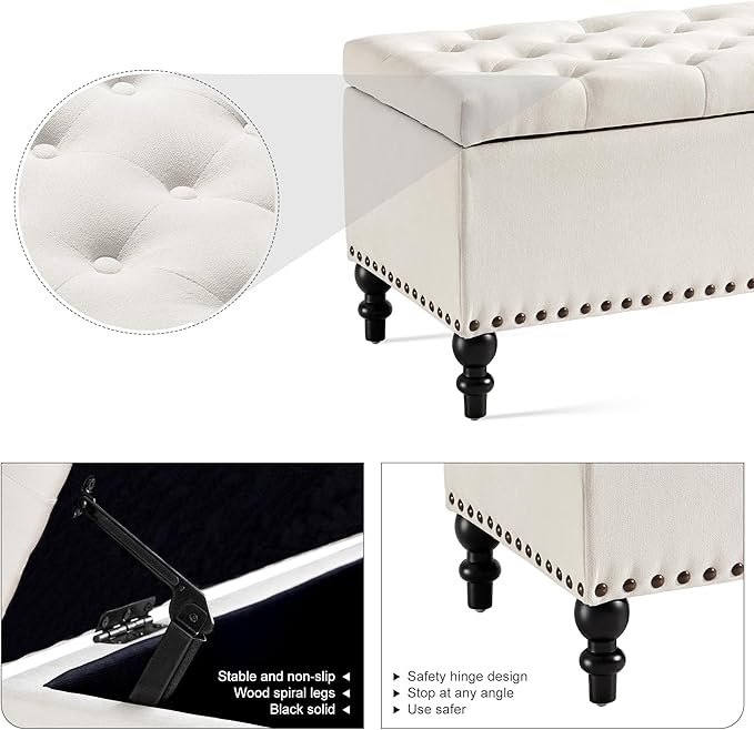 Storage Ottoman 50.2 Inches Upholstered Fabric Storage Ottoman Bench，Button - Image 5
