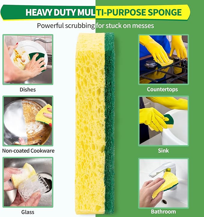 HOMERHYME Heavy Duty Cellulose Scrub Sponges, 12 Pack Dual-Sided Multipurpose - Image 2