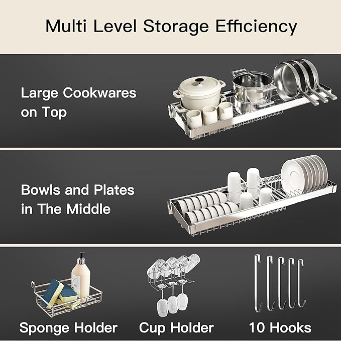 3 Tier Extra Large Stainless Steel Expandable Over The Sink Dish Drainer Drying - Image 5