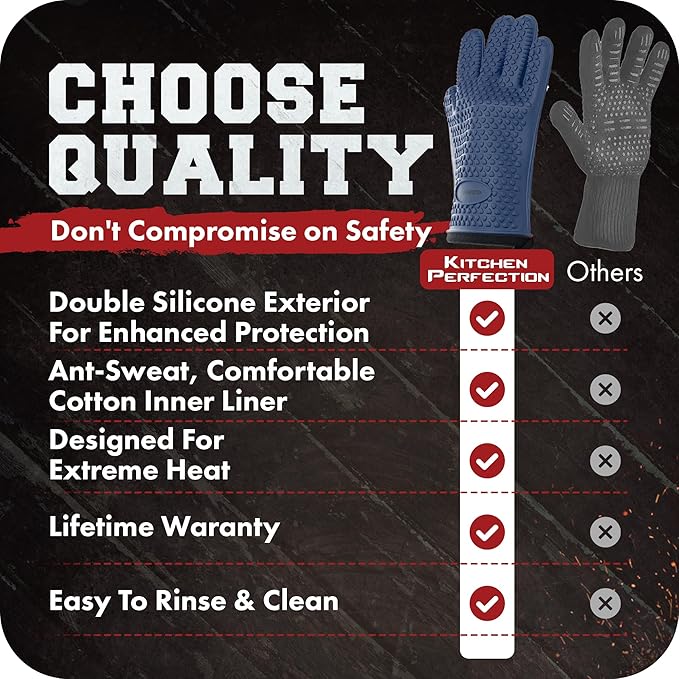 KITCHEN PERFECTION Silicone Smoker Oven Gloves -Extreme Heat Resistant BBQ - Image 9