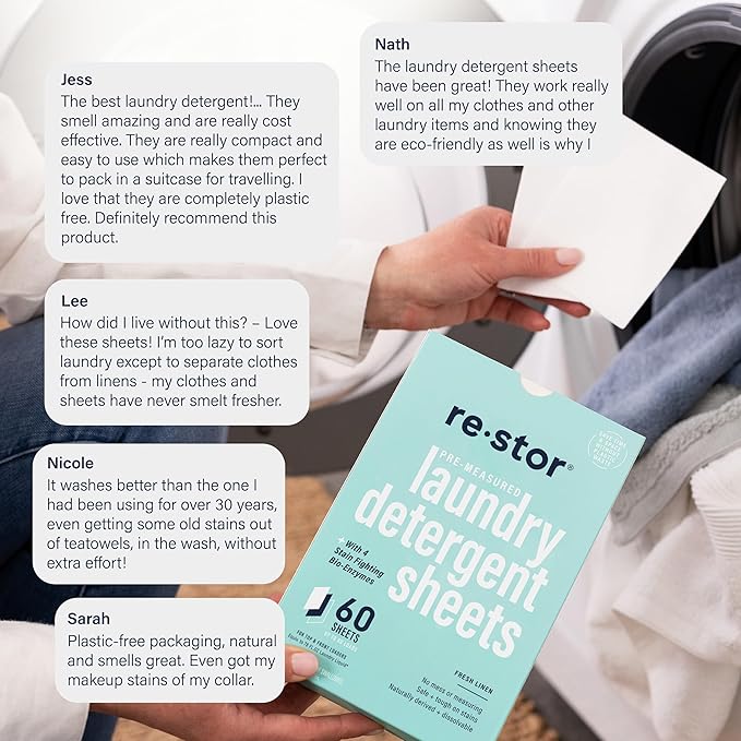 restor Laundry Detergent Sheets Fresh Linen 180 Loads | Eco Friendly Plastic - Image 6