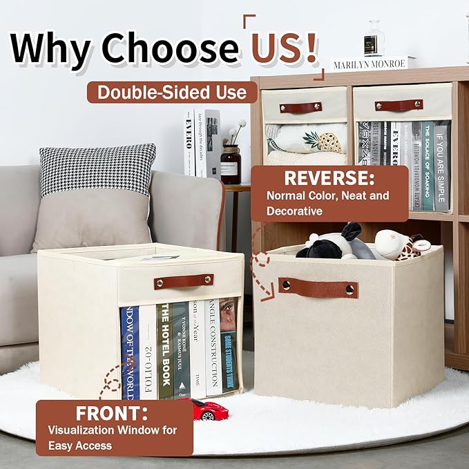 HNZIGE Fabirc Storage Cubes Bin 13x15x13 Clear Storage Cube, 4 Pack Foldable - Image 5