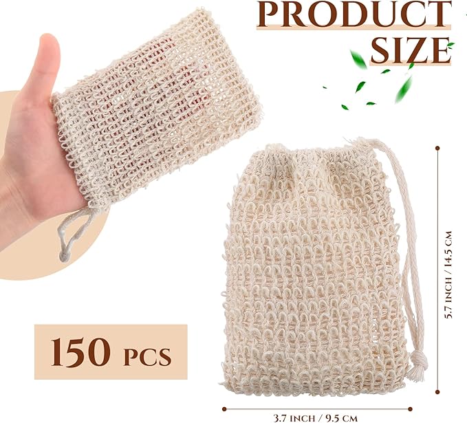 Rtteri 150 Pcs Soap Exfoliating Bag, Natural Sisal Soap Pouch Saver Body Shower - Image 2