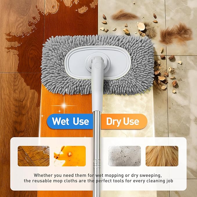 6PCS Reusable Mop Pads Fit for Flat Mops, Chenille Mop Refill Pads Washable Mop - Image 6