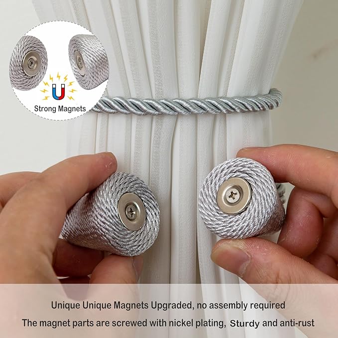 Magnetic Curtain Tiebacks 6 Pack Outdoor Rope Curtain Tie Backs Decorative - Image 3