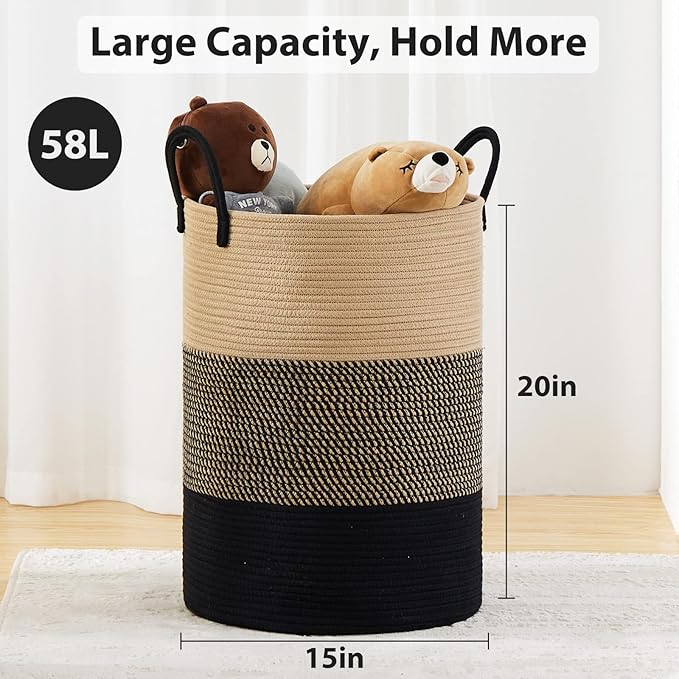 Fiona's magic 58L Large Woven Laundry Hamper, Tall Cotton Rope Laundry Basket - Image 3