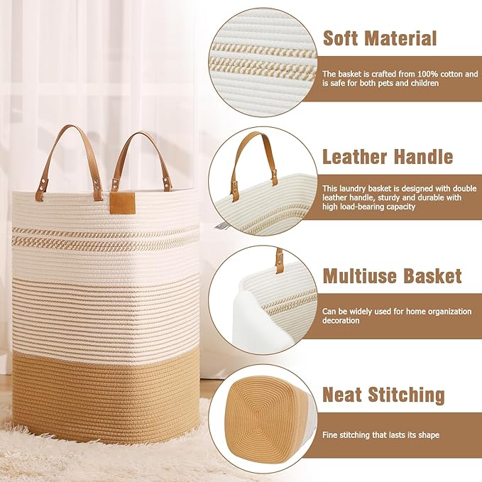 danpinera 100L Nursery Hamper, Tall Woven Laundry Basket - Image 3
