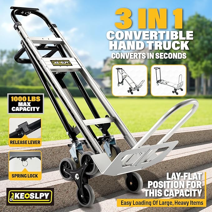 3 in 1 Industrial Convertible Hand Truck, 1000 LBS Capacity Heavy Duty Platform - Image 2