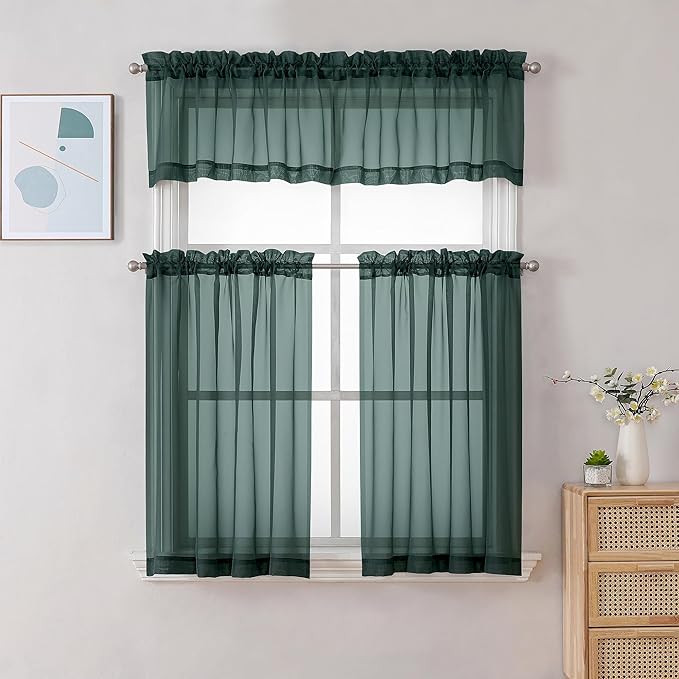 Chyhomenyc Hunter Green Sheer Curtains 36 inch Length 2 Panels, Light Filtering - Image 2