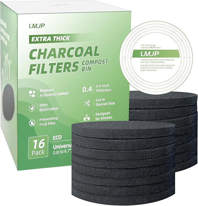 6.7 Inch Charcoal Filters for 16 Pack Kitchen Countertop Compost Bins by LMJP