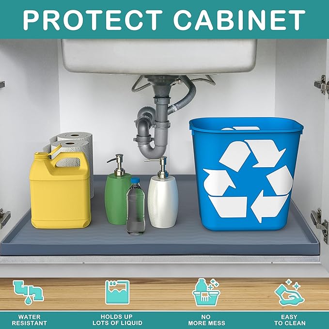 URMONA Waterproof Silicone Under Sink Mat 19'' x 12'' Shelf Liner - Image 2