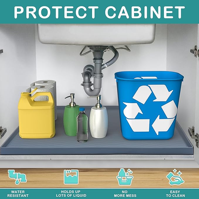 URMONA Waterproof Silicone Under Sink Mat 25'' x 22'' Shelf Liner - Image 2