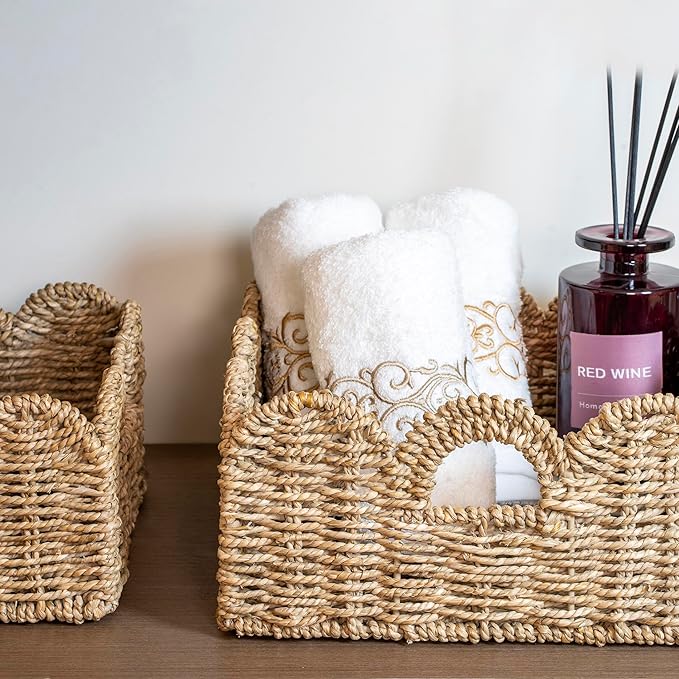 Scalloped Basket 2 Pack Wicker & Rattan Storage - Image 7