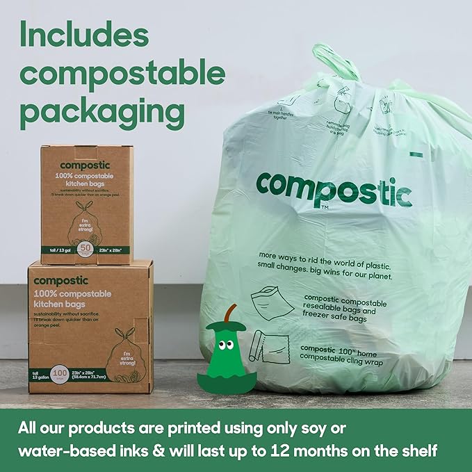 Compostic Home Compostable Trash Bags, 13 Gallon Tall Kitchen Rubbish Bags - Image 6