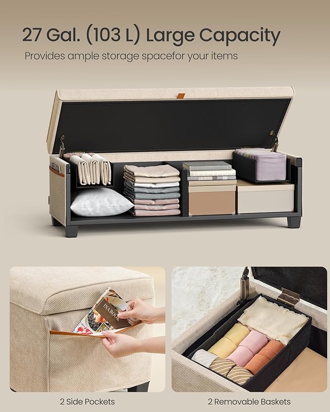 SONGMICS Storage Ottoman Bench, Storage Chest, 15.7 x 43.3 x 15.7 Inches - Image 5