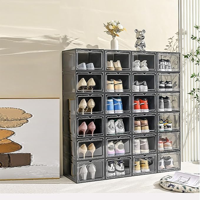 XXL Drop Front Shoe Storage Box Stackable, 8 Pack Shoe Display Case Fit US 15 - Image 2