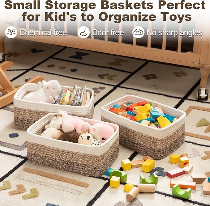 3 Pack Small Storage Baskets for Organizing, Cute Woven Decorative Gift Baskets - Image 3