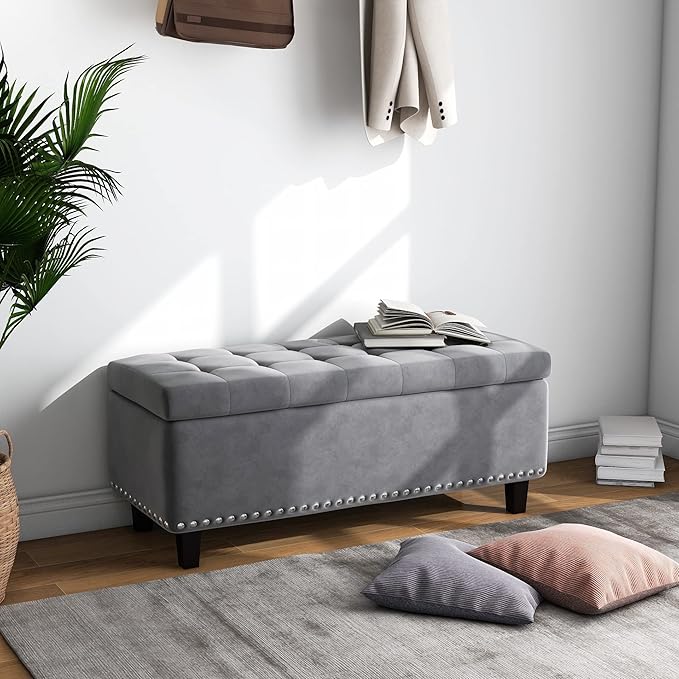 Ottoman with Storage, Storage Ottoman Bench with Button-Tufted, Upholstered End by DREAMSIDEA