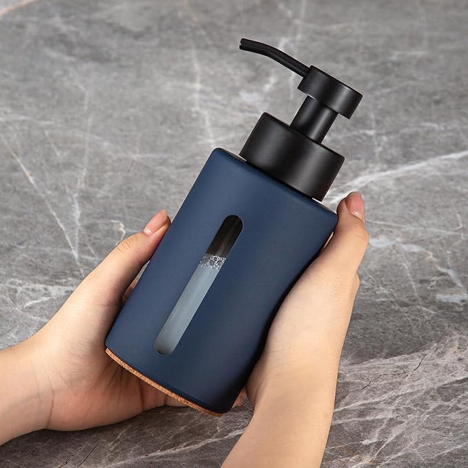 Enra Glass Hand Soap Dispenser, 12oz Navy Blue Liquid Bathroom Soap Dispenser - Image 6