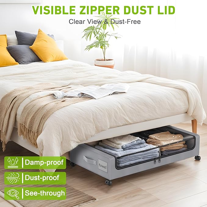 Under Bed Storage with Wheels, Underbed Storage Bins, XXL 60L Rolling Metal - Image 6