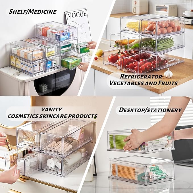 PeJeyiee 4 Pack Clear Stackable Refrigerator Organizers and Storage Drawers - Image 5