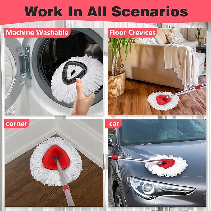 4 Pcs Micro Spin Mop Replacements Head & 2 Chennile Mop Heads & 1 Scrub Brush & - Image 6