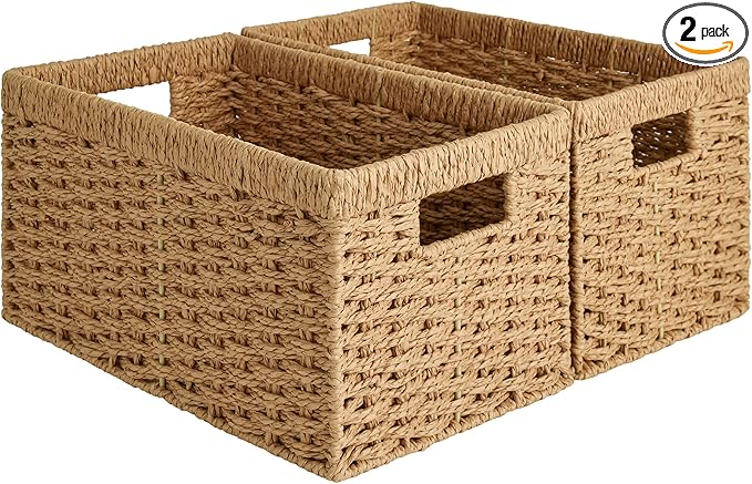 StorageWorks Round Paper Rope Storage Baskets, Rectangular Wicker Baskets by StorageWorks