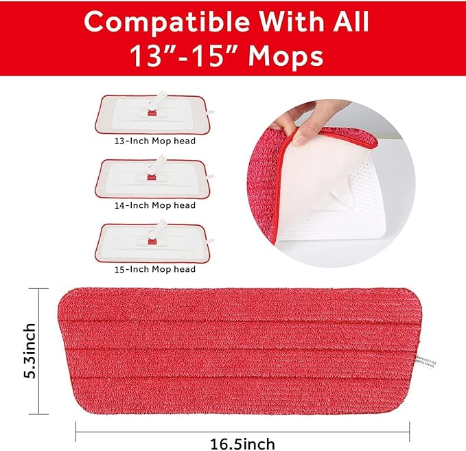 16.5 inch Mop Pads Refills, 3 Pack Microfiber Reusable Replacement Mop Pads - Image 3