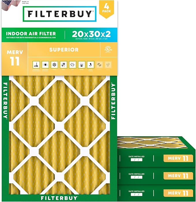 Filterbuy 20x30x2 Air Filter MERV 11 Allergen Defense Replacement, by Filterbuy