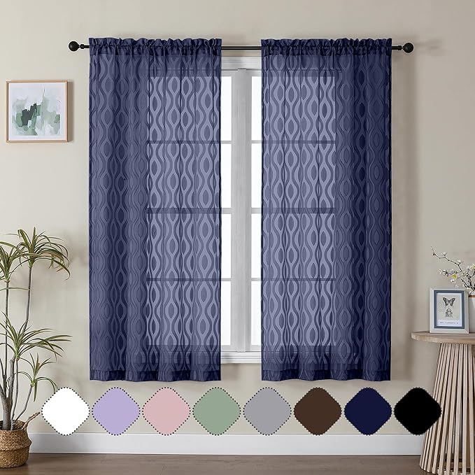 Aiyufeng Blue Sheer Curtains 63 Inch Length 2 Panels Set, Airy Light Filtering by Aiyufeng