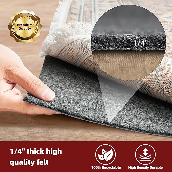 BAGAIL Felt and Natural Rubber Backing Rug Pads 1/4” Thick, 4 x 6 Ft Non Slip - Image 3