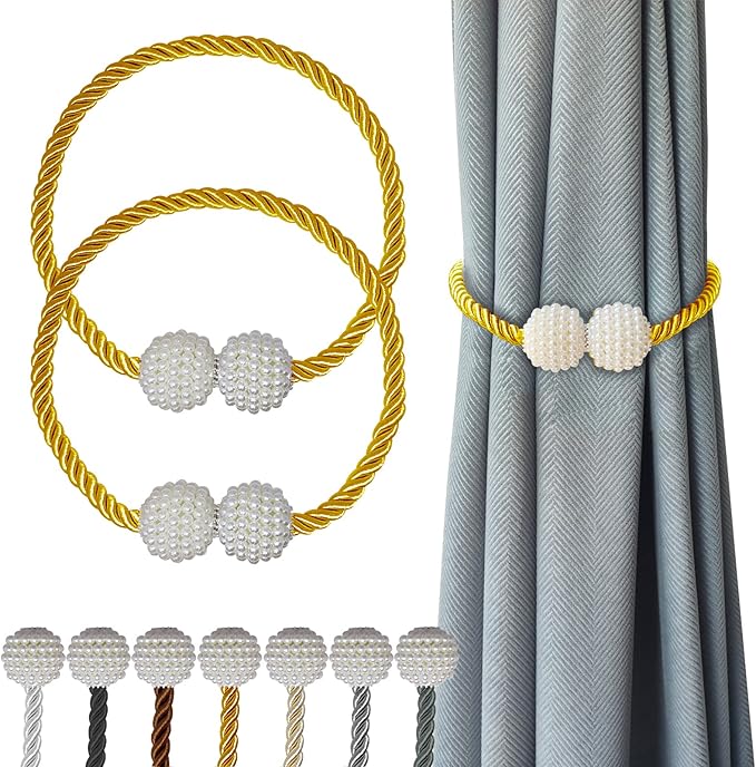 Hion Magnetic Curtain Tiebacks Golden 2pcs, Curtain Tiebacks Buckles Holdbacks by Hion