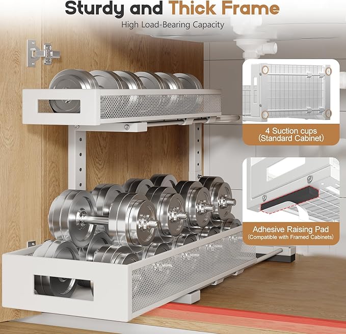 1 Pack 19IN Depth Under Sink Storage Organizer, Large 2-Tier Elegant Mesh Pull - Image 3