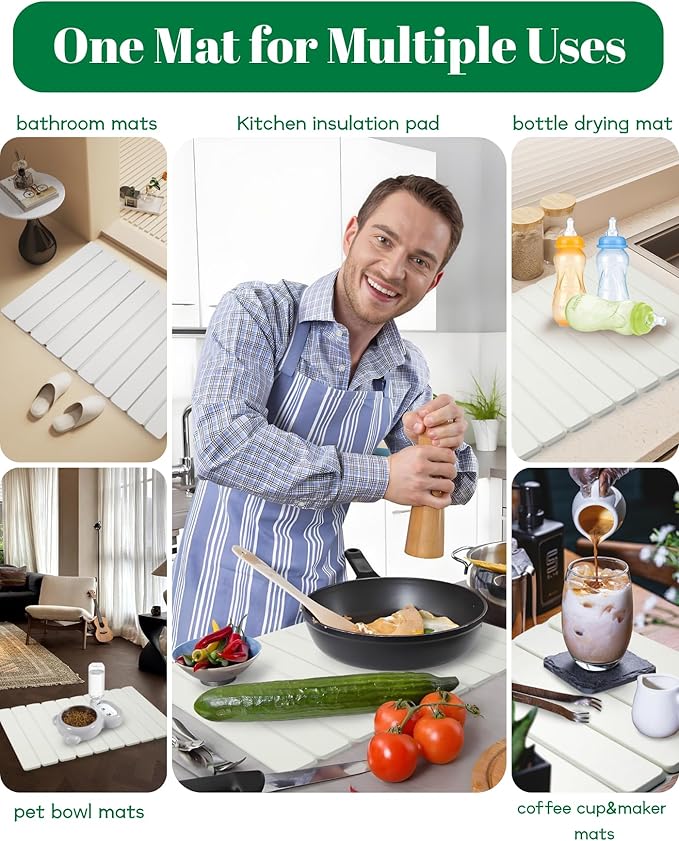 Dish Drying Mat, Diatomaceous Earth Absorbent Quick-Dry, Collapsible Stone - Image 4