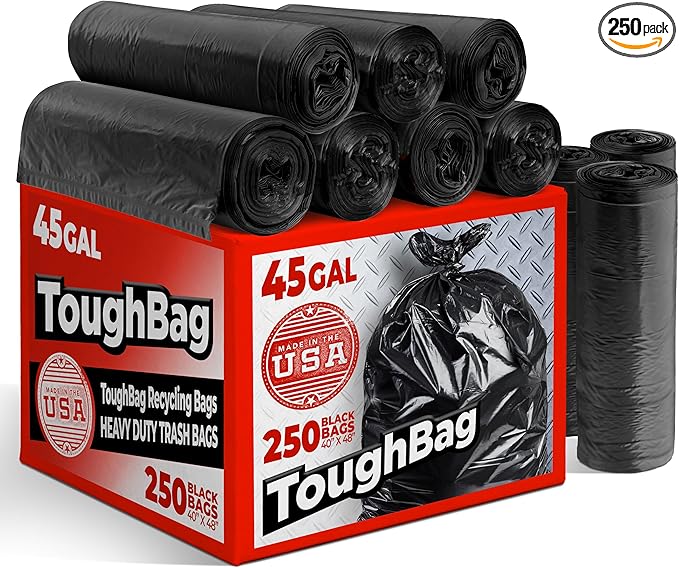 ToughBag 40-45 Gallon Trash Bags Heavy Duty | Black Garbage Bags | Made In USA by ToughBag