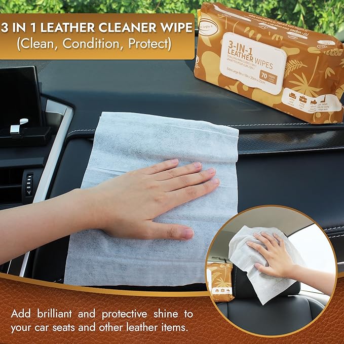 Air Jungles 3in1 Leather Wipes 140 Count, Extra Large 8" x 10" Size, Clean - Image 3