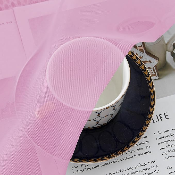 Chyhomenyc Pink Sheer Curtains 45 Inch Long 2 Panels, Light Filtering Rod - Image 4