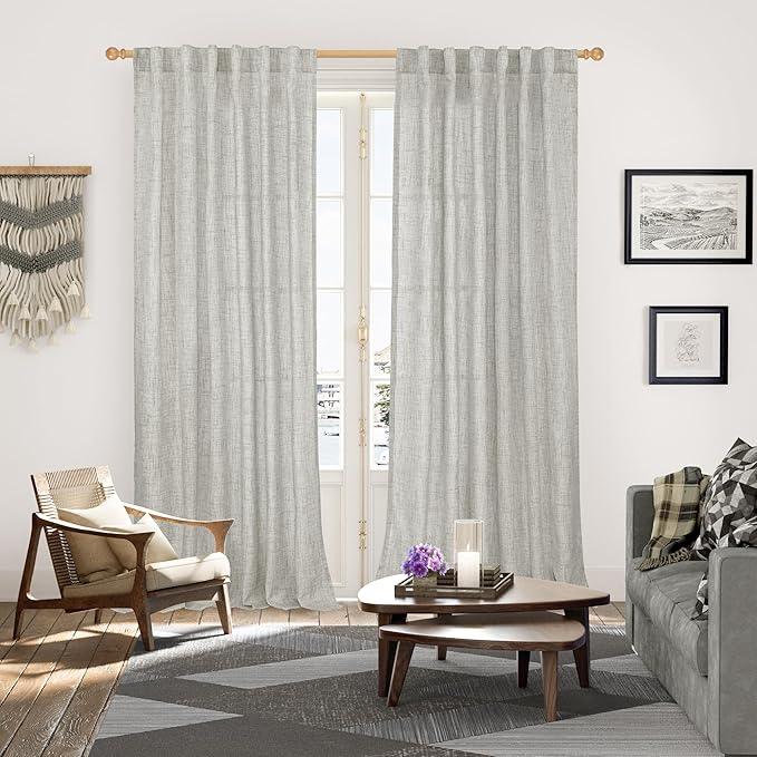 YoungsTex Light Grey Linen Curtains 95 Inches Long - Image 3