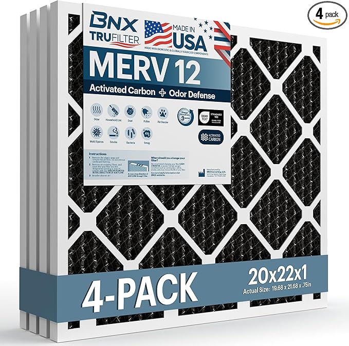 BNX TruFilter 20x22x1 MERV 12 Odor Defense AC Furnace Air Filter by BNX