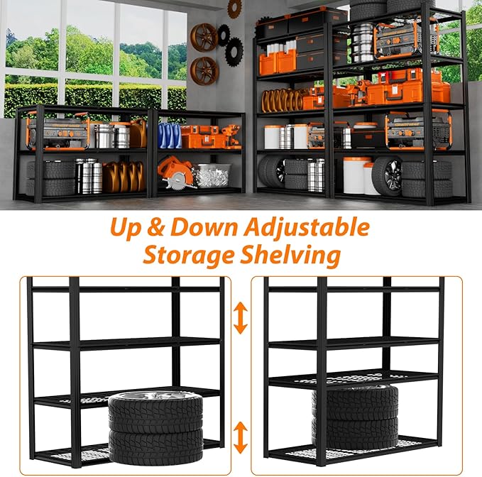 48" W Garage Shelving Heavy Duty, 2800LBS Storage Shelves, 5-Tier Adjustable - Image 5